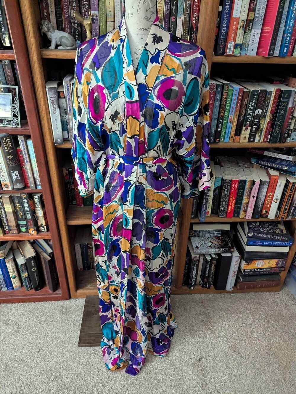 Vtg Andres by I. Magnin 100% Silk Floral Kimono Robe Gown Colorful One Size OS